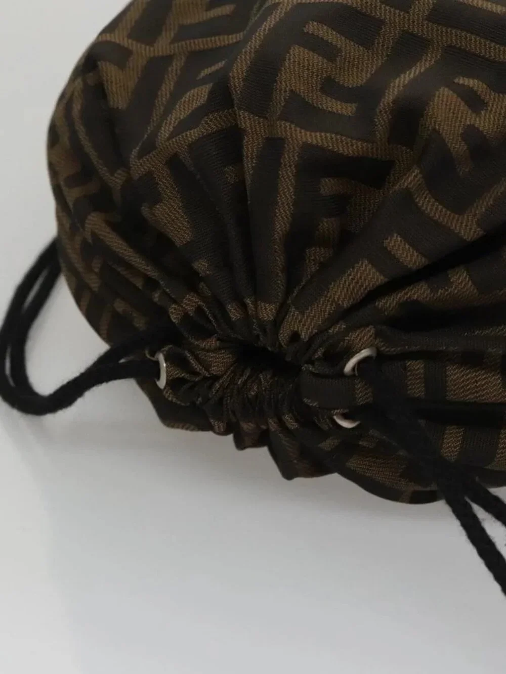 FENDI Zucca Canvas Drawstring Bag Brown Black Auth 101941